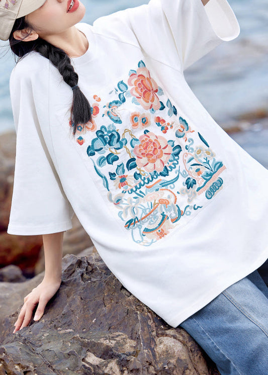 Women's Cotton Summer T Shirt Plus Size White Round Neck Breathable - OutfitLondon