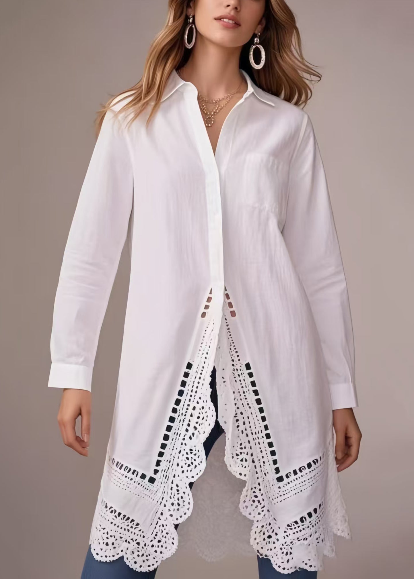 Women's Oversized Cotton Shirt White Plus Size - OutfitLondon