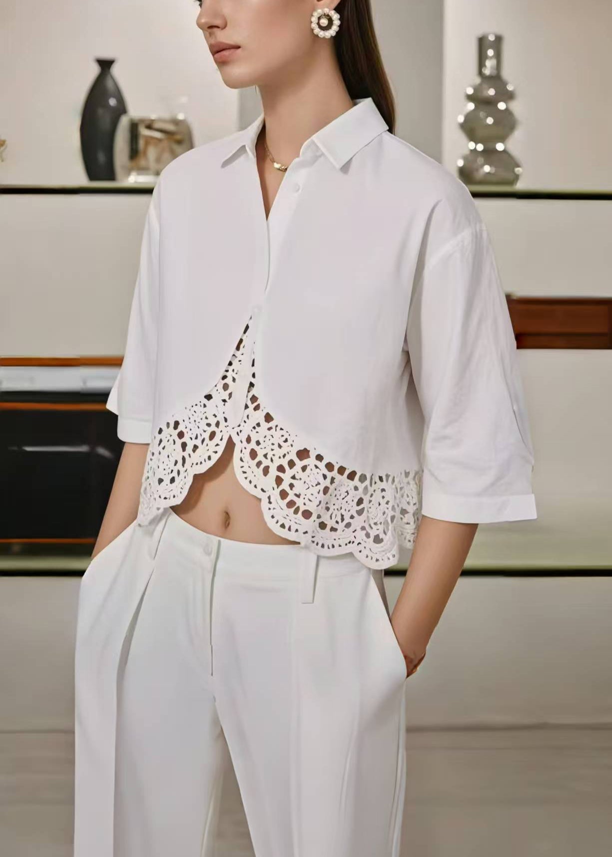 Women's Cotton Shirt Oversized Breathable White - OutfitLondon
