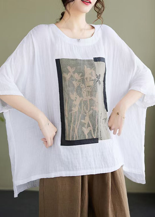 Women's Cotton Blouse Short Sleeves White Plus Size - OutfitLondon