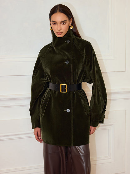 Luxurious Padded Velvet Trench Coat