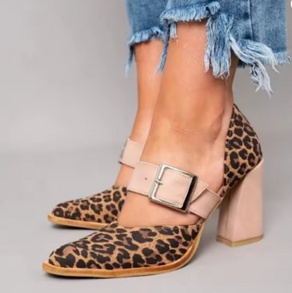 Pointy Toe Block Heel Mary Jane Pumps Buckle Strap Dress Shoes