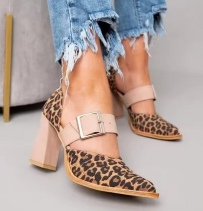 Pointy Toe Block Heel Mary Jane Pumps Buckle Strap Dress Shoes