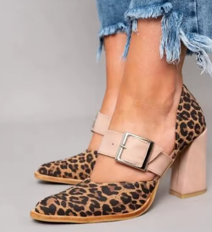 Pointy Toe Block Heel Mary Jane Pumps Buckle Strap Dress Shoes