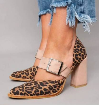 Pointy Toe Block Heel Mary Jane Pumps Buckle Strap Dress Shoes