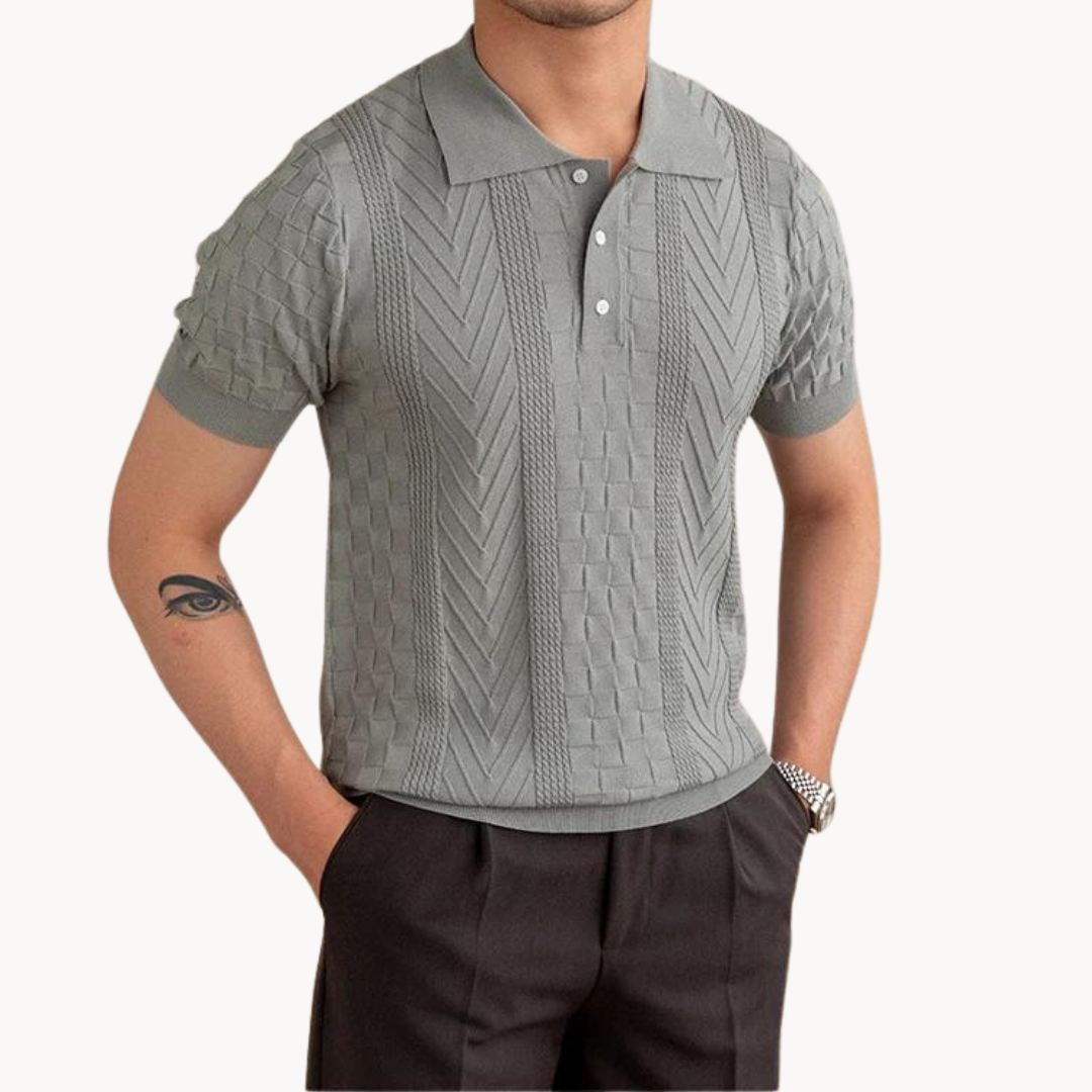 Textured Polo Shirt with Slim Fit Design