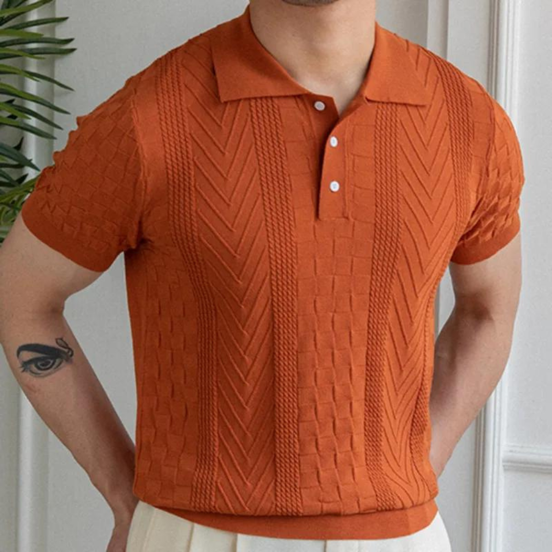 Textured Polo Shirt with Slim Fit Design