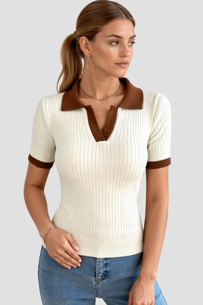 Breathable Polo Shirt with Relaxed Fit and V Neckline