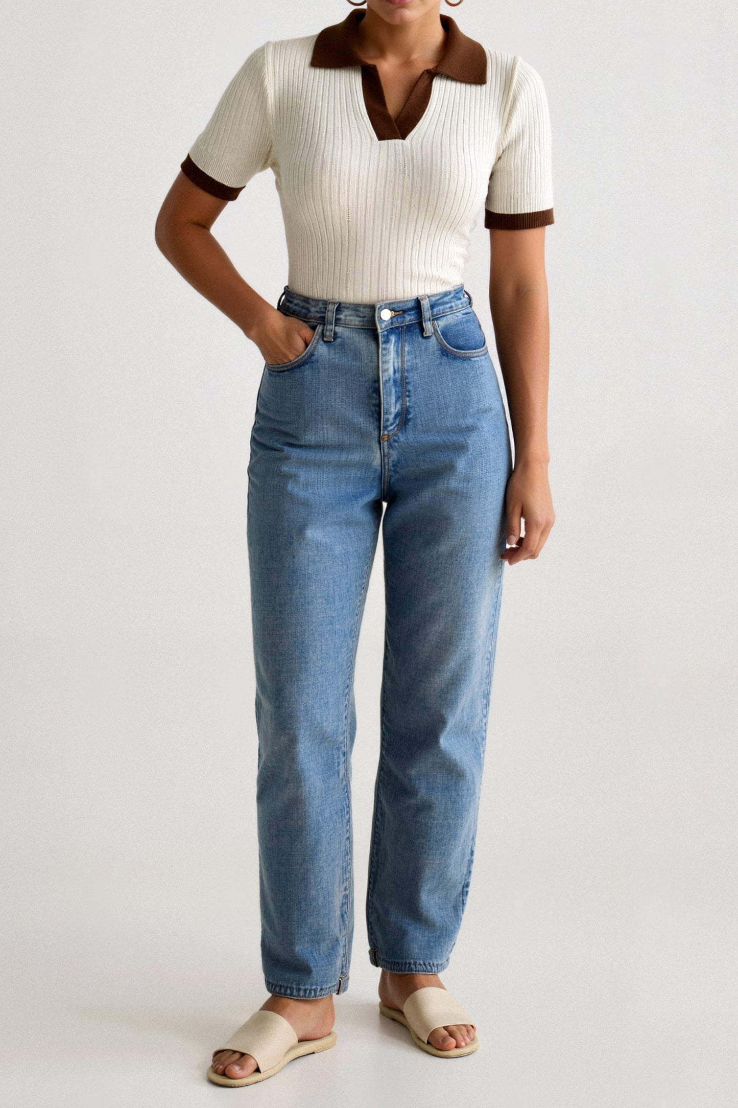 Breathable Polo Shirt with Relaxed Fit and V Neckline