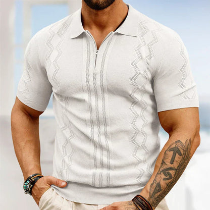 Casual Short Sleeve Polo Shirt with Zip Neck