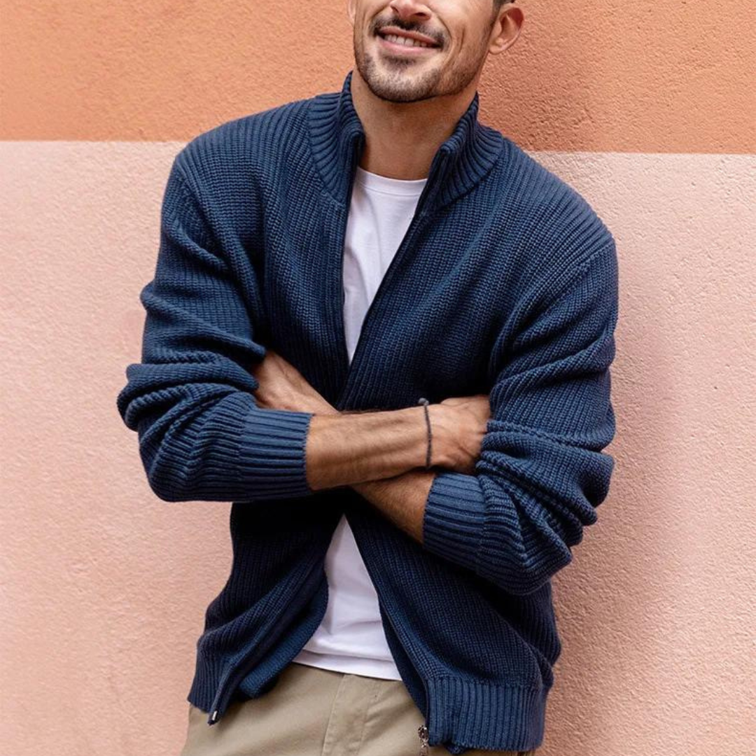 Soft Zip Up Ribbed Sweater - OutfitLondon