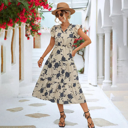 Bright Floral Midi Summer Dress - OutfitLondon