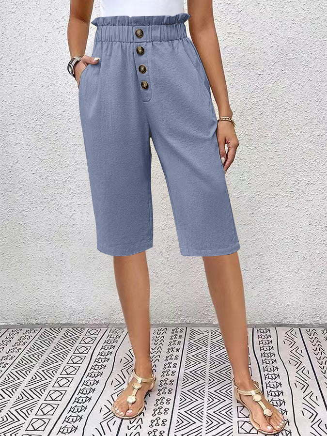 Elegant Linen High Waisted Shorts - OutfitLondon