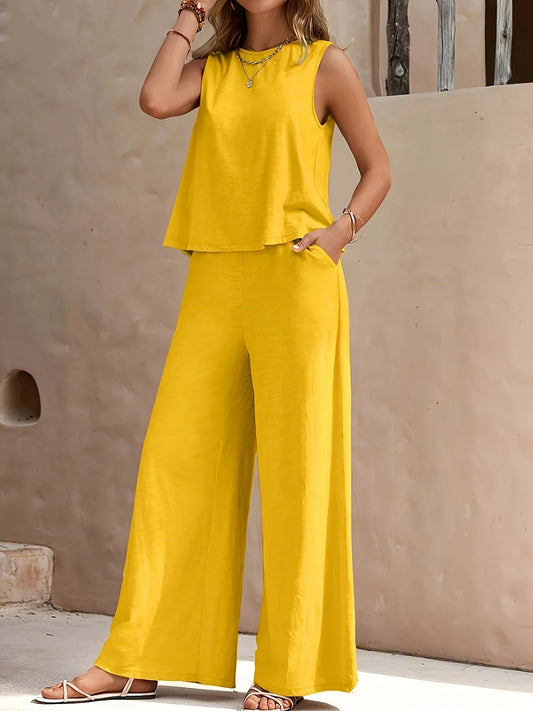 Comfortable Linen Pantsuit Set Top and Pants - OutfitLondon