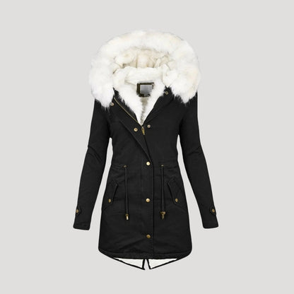 Ladies Warm Parka Coat - Faux Fur Hooded Jacket