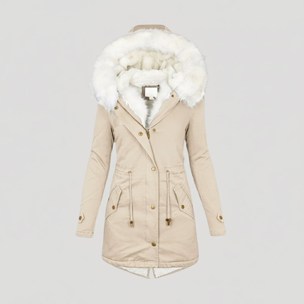 Ladies Warm Parka Coat - Faux Fur Hooded Jacket
