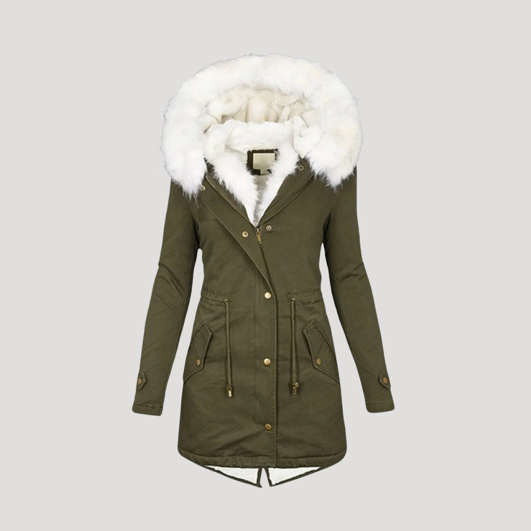 Ladies Warm Parka Coat - Faux Fur Hooded Jacket