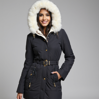 Ladies Warm Parka Coat - Faux Fur Hooded Jacket - OutfitLondon