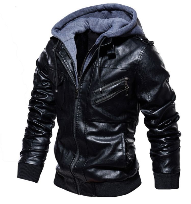 Men's Synthetic Leather Hoodie Coat - OutfitLondon