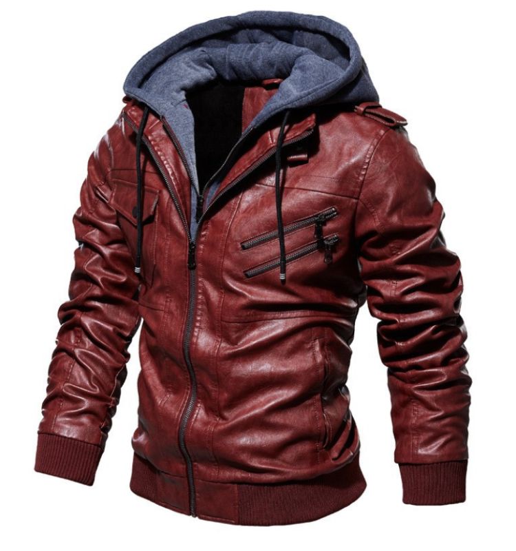 Men's Synthetic Leather Hoodie Coat