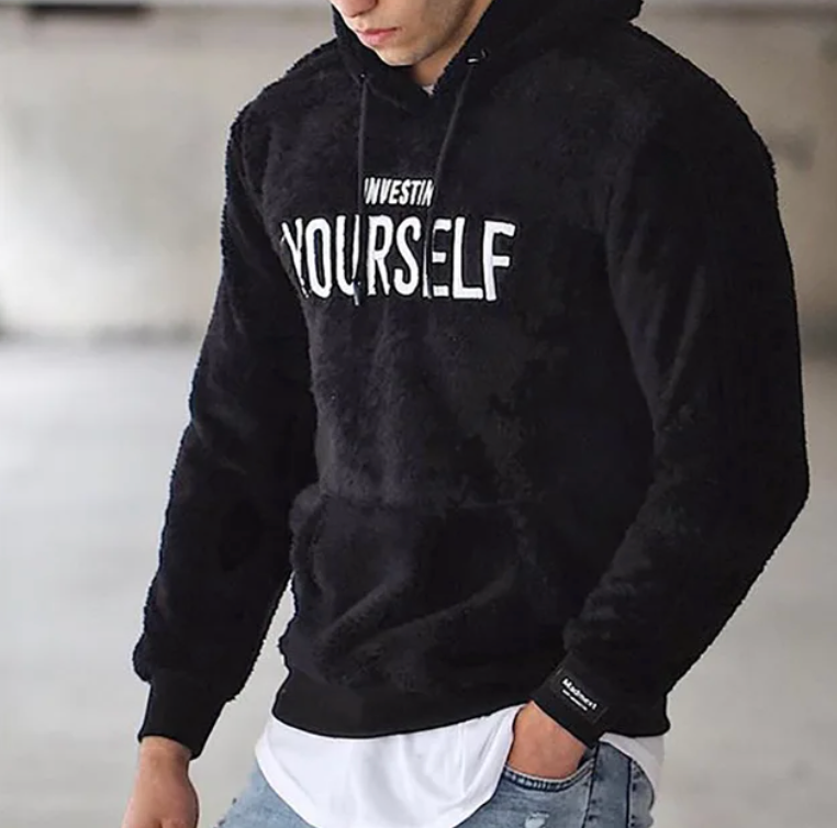 Warm Embroidered Mens Fleece Hooded Sweatshirt