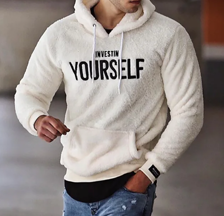 Warm Embroidered Mens Fleece Hooded Sweatshirt