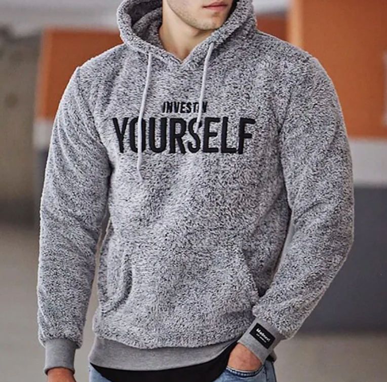 Warm Embroidered Mens Fleece Hooded Sweatshirt