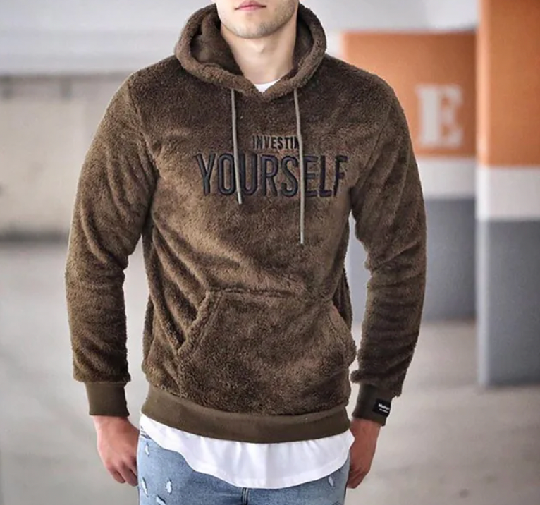 Warm Embroidered Mens Fleece Hooded Sweatshirt