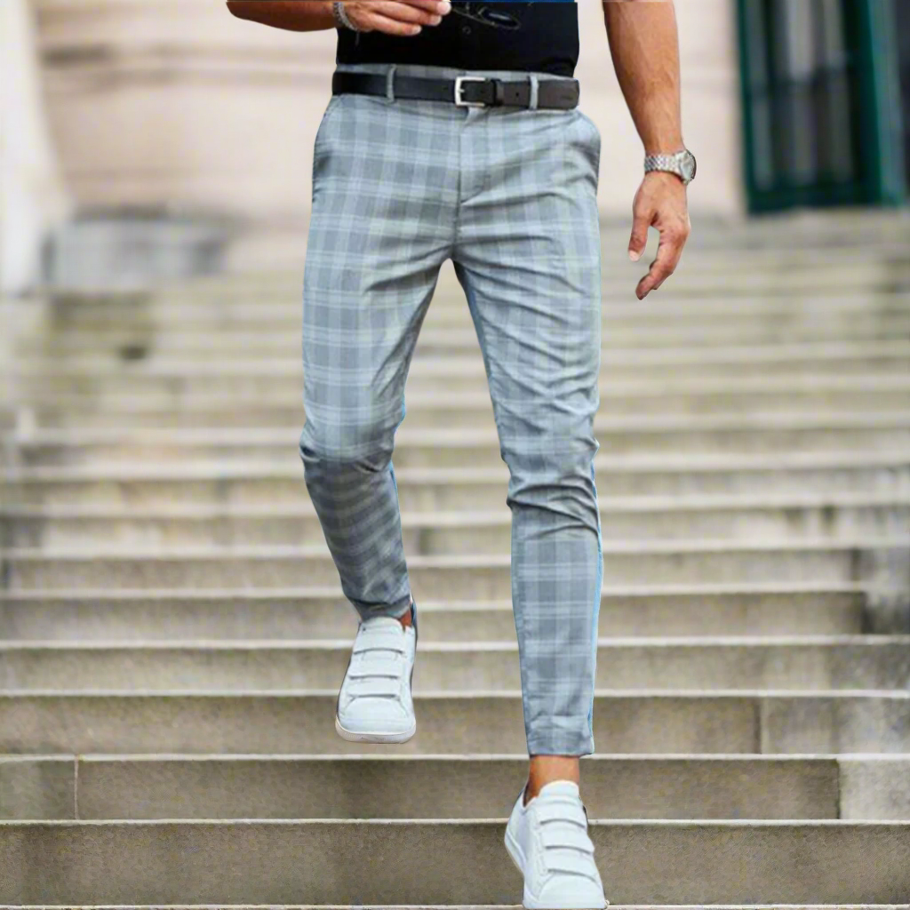 Slim Fit Plaid Dress Pants for Men