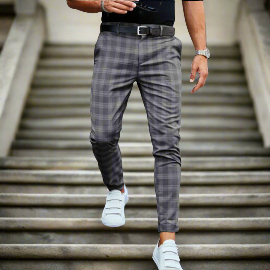 Slim Fit Plaid Dress Pants for Men