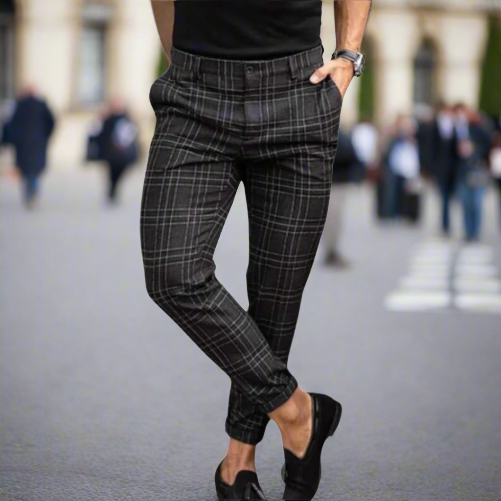 Slim Fit Plaid Dress Pants for Men - OutfitLondon