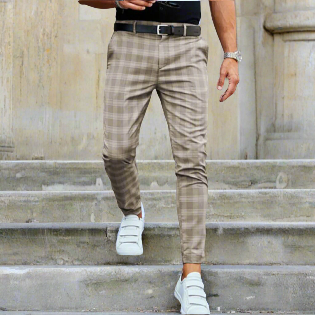Slim Fit Plaid Dress Pants for Men