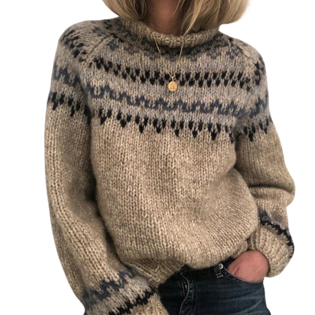 Warm Fair Isle Crew Neck Winter Sweater - OutfitLondon