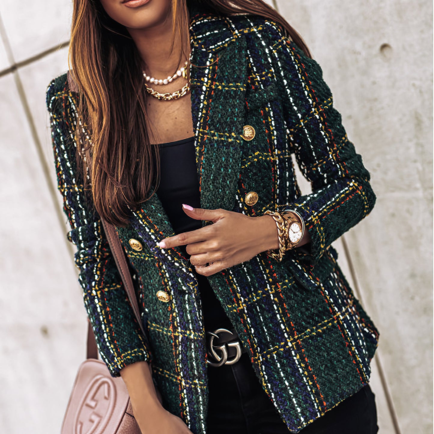 Warm Plaid Coat for Women with Front Pockets - OutfitLondon
