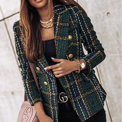 Warm Plaid Coat for Women with Front Pockets - OutfitLondon
