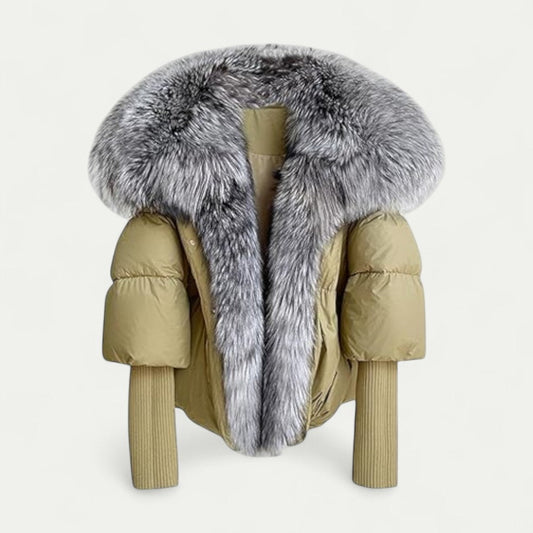 Warm Short Down Puffer Coat with Fur Trim - OutfitLondon