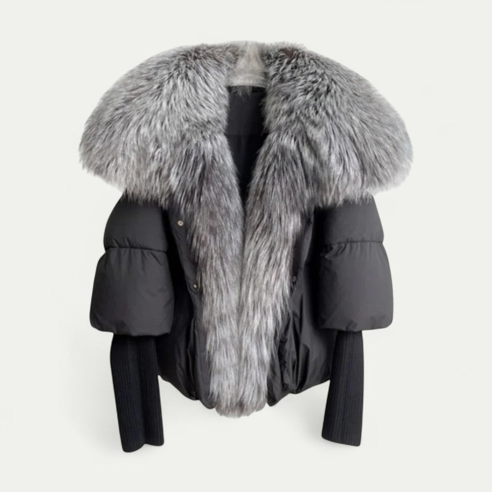 Warm Short Down Puffer Coat with Fur Trim