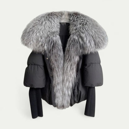 Warm Short Down Puffer Coat with Fur Trim