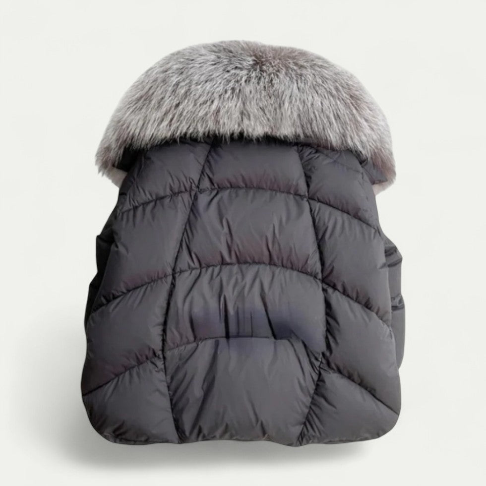 Warm Short Down Puffer Coat with Fur Trim