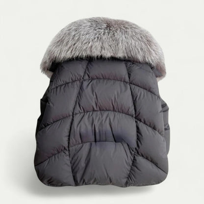 Warm Short Down Puffer Coat with Fur Trim