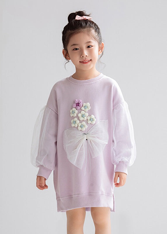 Girls Cozy Cotton Sweatshirt Dress Lavender - OutfitLondon