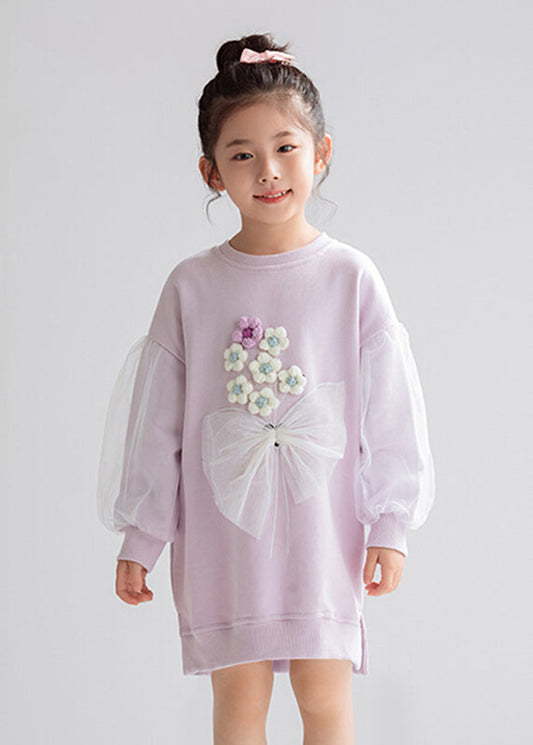 Girls Cozy Cotton Sweatshirt Dress Lavender - OutfitLondon