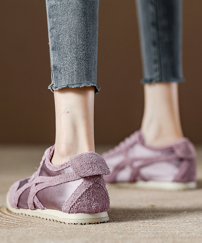 Women's Suede Ballet Flats Violet Lace Up Comfortable - OutfitLondon