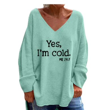 Women's Large V-Neck Sweater with Patterned Design