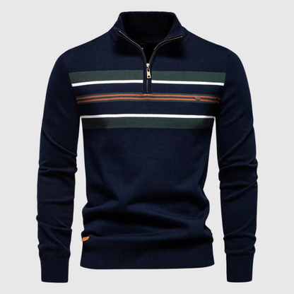 Men's Classic Quarter Zip Striped Knit Sweater