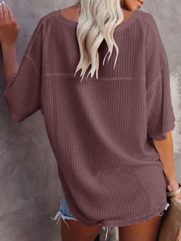 Relaxed Fit V Neck Waffle T-Shirt