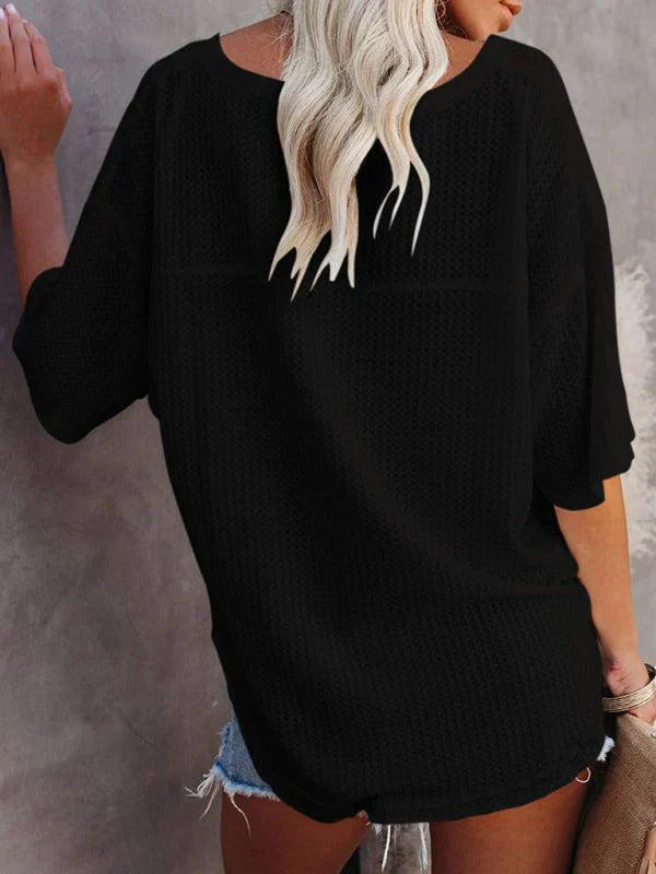 Relaxed Fit V Neck Waffle T-Shirt