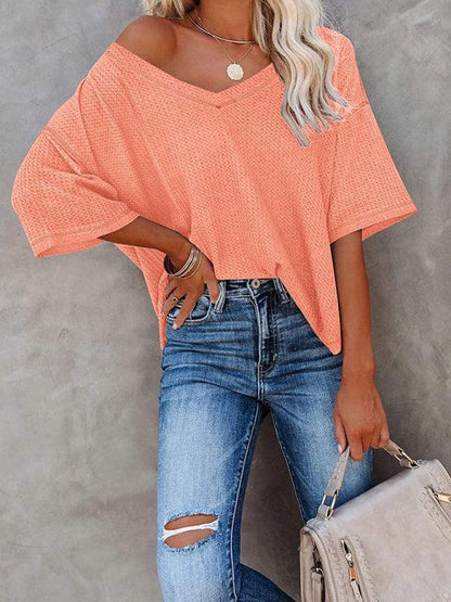 Relaxed Fit V Neck Waffle T-Shirt