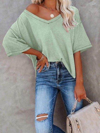 Relaxed Fit V Neck Waffle T-Shirt