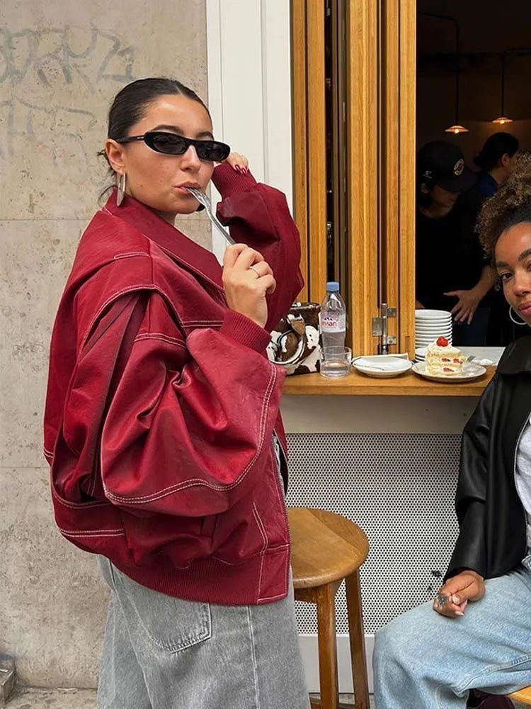 Qelina Jacket | Women's Autumn Zip Up Leather Jacket